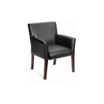 black padded leather chair with brown legs